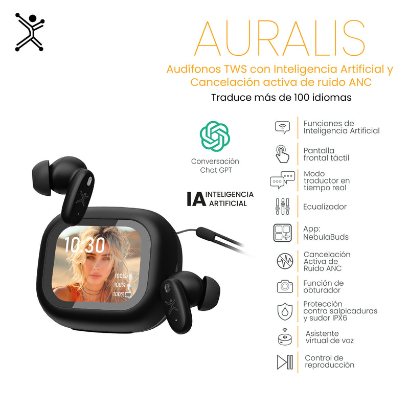 Audífonos Traductor de idiomas con Inteligencia Artificial, ANC y Pantalla Táctil Auralis | PERFECT CHOICE