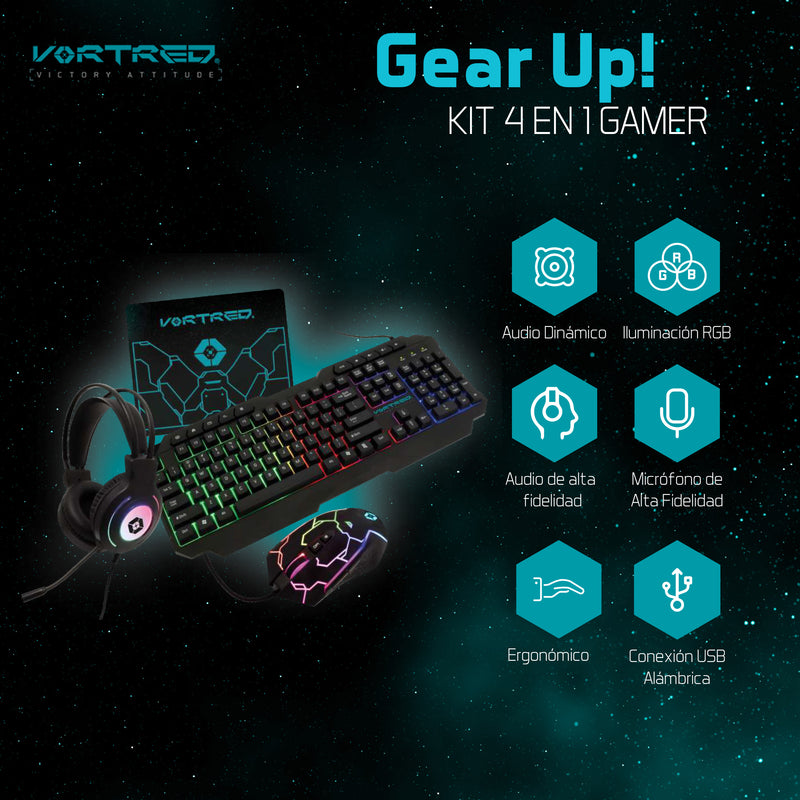 Kit Teclado Mouse y Audifonos Gamer Sonido Envolvente 7.1 Gear UP | VORTRED