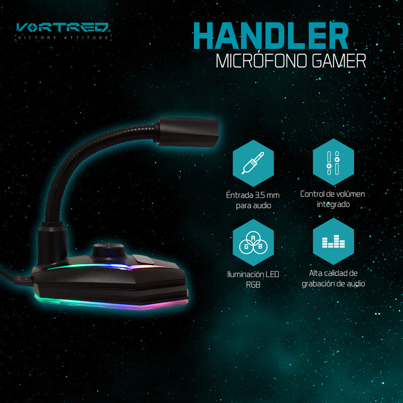 Micrófono Gamer Iluminación LED RGB Conexión USB Handler | VORTRED