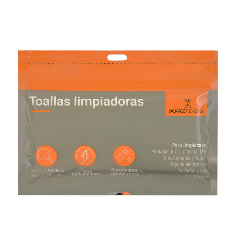 Toallas Limpiadoras Para Pantallas de TV y Monitores Pack de 20 | PERFECT CHOICE