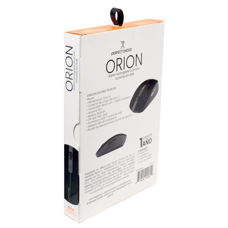 Mouse Inalámbrico Recargable Iluminación RGB Orion | PERFECT CHOICE