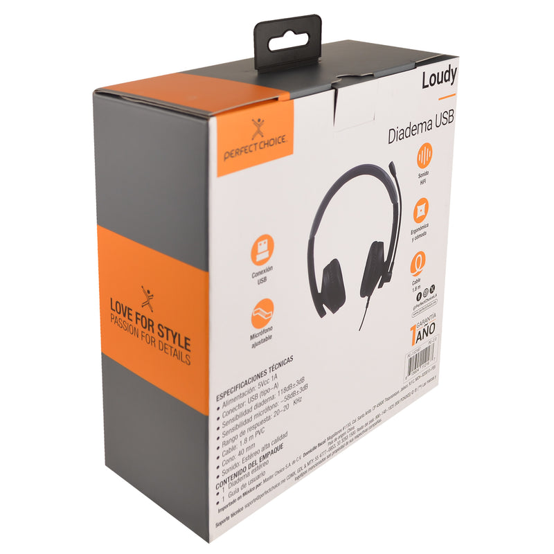 Audífonos Diadema USB con Micrófono ajustable Loudy | PERFECT CHOICE