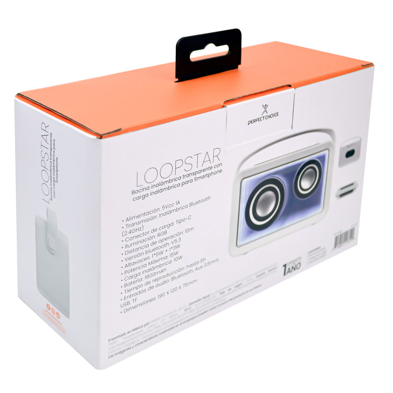 Bocina inalámbrica transparente con centro de Carga para Smartphone Loopstar | PERFECT CHOICE