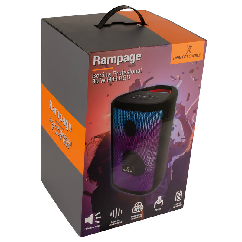 Bocina Bluetooth Inalámbrica Portátil Luz Frontal RGB Rampage | PERFECT CHOICE