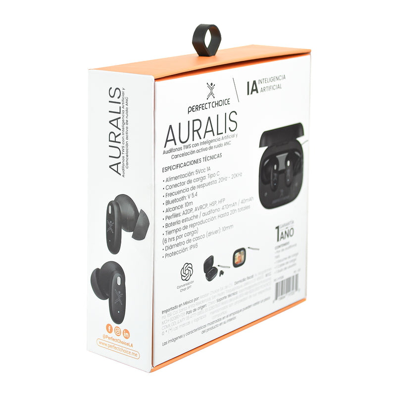 Audífonos Traductor de idiomas con Inteligencia Artificial, ANC y Pantalla Táctil Auralis | PERFECT CHOICE