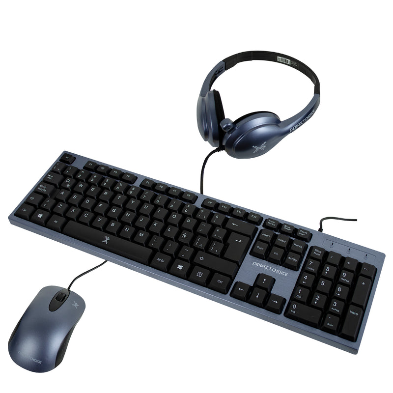 Kit de Teclado, Mouse y Diadema con Micrófono Integrado Alámbrico | PERFECT CHOICE