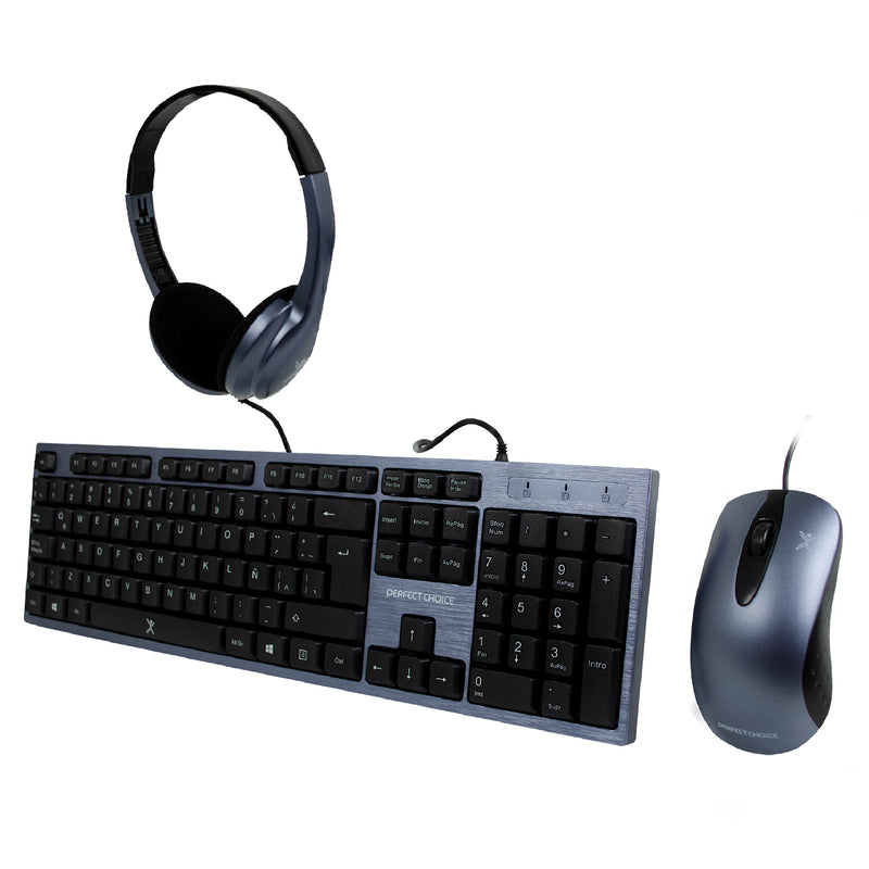 Kit de Teclado, Mouse y Diadema con Micrófono Integrado Alámbrico | PERFECT CHOICE