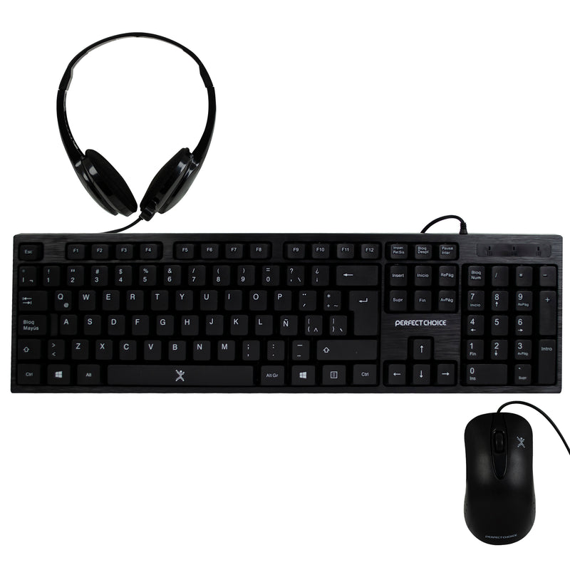 Kit de Teclado, Mouse y Diadema con Micrófono Integrado Alámbrico | PERFECT CHOICE