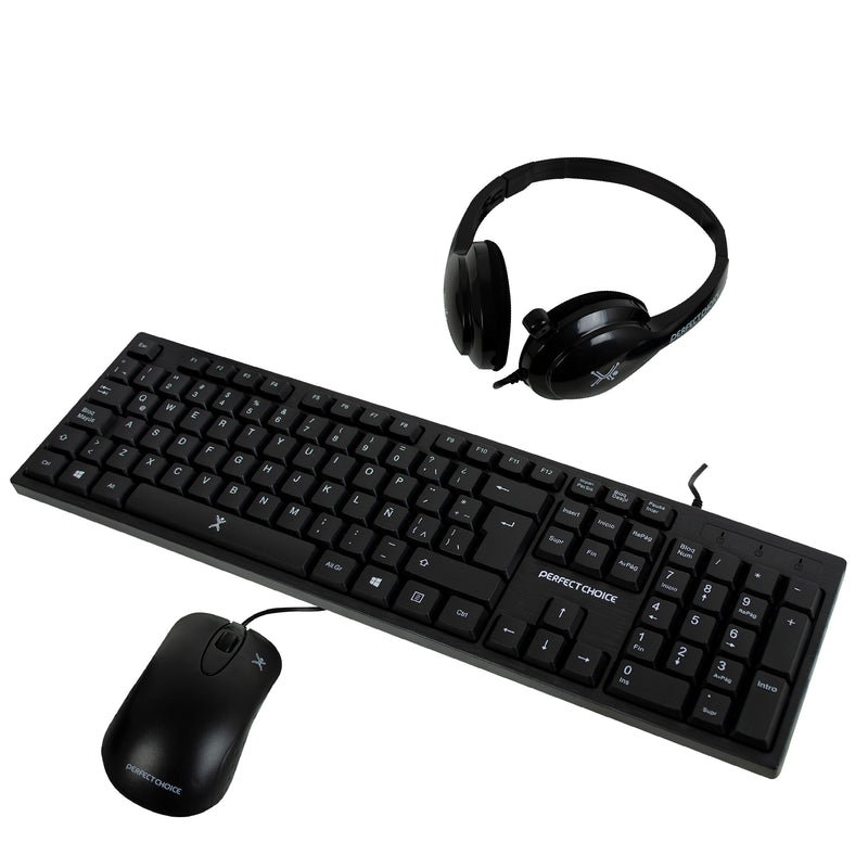 Kit de Teclado, Mouse y Diadema con Micrófono Integrado Alámbrico | PERFECT CHOICE