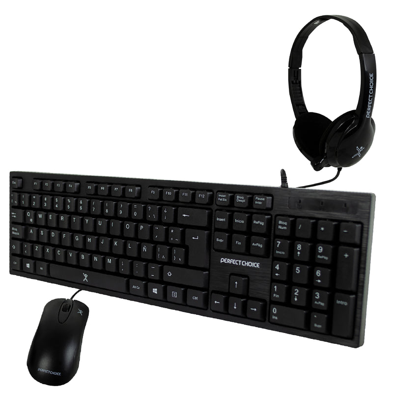 Kit de Teclado, Mouse y Diadema con Micrófono Integrado Alámbrico | PERFECT CHOICE