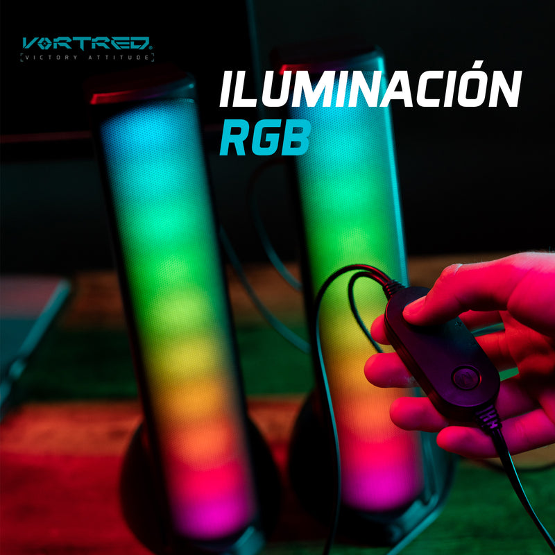 Bocinas Inalámbricas Gamer con Luz RGB - Sonido HQ Transmisión BT Aura | VORTRED