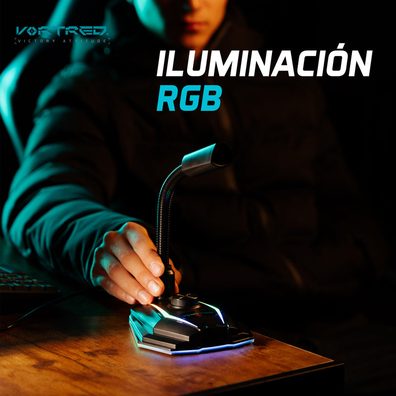 Micrófono Gamer Iluminación LED RGB Conexión USB Handler | VORTRED