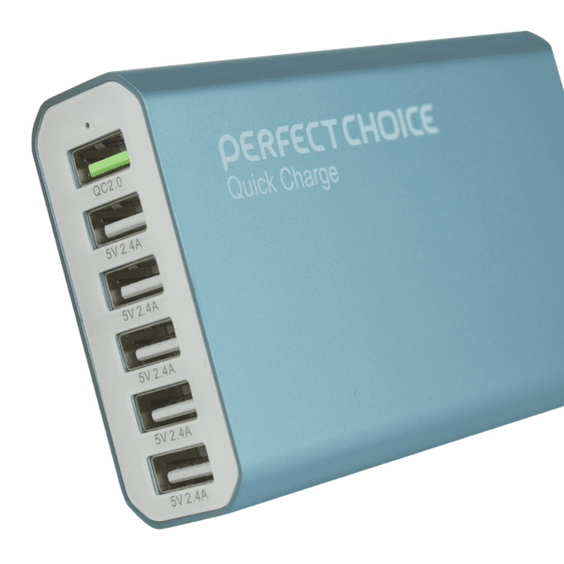 Cargador USB Múltiple 6 puertos color azul Perfect Choice