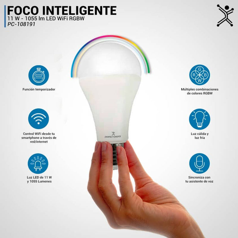 Foco Inteligente Wifi 11Watts Iluminación LED Colores RGBW Perfect Cho